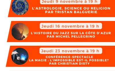 Les conférences d'automnes (2, 9, 16 et 23 novembre 2024)  - GRATUIT